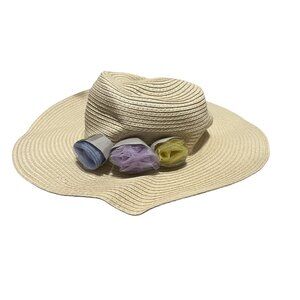 Janie & Jack Floral Summer Straw Hat Sz 6-8 Girls Wide Rim
